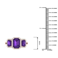 Империјал скапоцен камен 10K розово злато смарагд исечен аметист КТ два дијамантски три камени ореол женски прстен