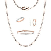 Round Cut Moissanite Тениски накит постави ѓердан, нараквица, обетки, големина на прстенот - 12. Во 18К розово злато позлатено