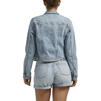 Co. Silver Jeans Co. Women'sенски вграден тексас јакна, големини на половината XS-XL