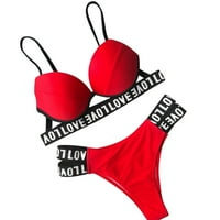 Жените Секси Мода Писмо Печатење Склекови Поместена Градник Плажа Бикини Сет Костим За Капење Црвениот